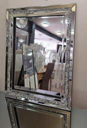 Biznest Biznest Crushed Diamond Crystal Glass Silver Frame Large Jewel Wall Mirror Loose Diamante New Crystal Square 60X80Cm - thumbnail 2