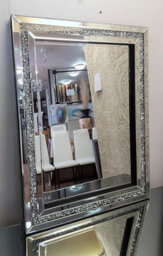 Biznest Biznest Crushed Diamond Crystal Glass Silver Frame Large Jewel Wall Mirror Loose Diamante New Crystal Square 60X80Cm