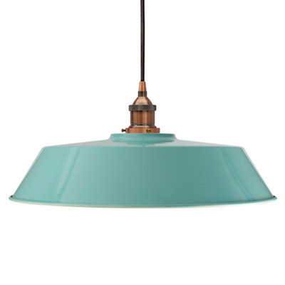 Duck Egg Blue Large Chancery Painted Dome Pendant Light With Antique Copper Lamp Holder And Black Round Cable - Se Home - image 1