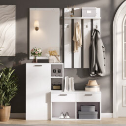 Abrihome White Hallway Furniture Set 120X35X175.5Cm With Wardrobe, Shoe Cabinet, Mirror, Hooks And 2 Drawers - thumbnail 8