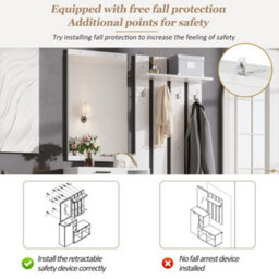 Abrihome White Hallway Furniture Set 120X35X175.5Cm With Wardrobe, Shoe Cabinet, Mirror, Hooks And 2 Drawers - thumbnail 4