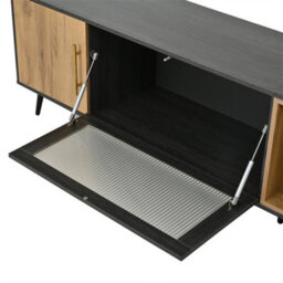 Abrihome Tv Stand For 90 Inch Tv, Tv Cabinet Storage Sideboard With Pull-Down Glass Doors For Livingroom Bedroom, Tv Console, Dark Wood - thumbnail 9