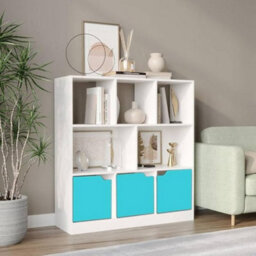 Urbn-Living Urbnliving Asymmetrical 8 Cube White Bookcase Freestanding Storage Unit With 3 Plain Doors - Blue - thumbnail 2
