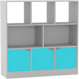 Urbn-Living Urbnliving Asymmetrical 8 Cube White Bookcase Freestanding Storage Unit With 3 Plain Doors - Blue