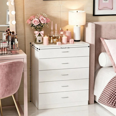 White Modern Wooden Chest Of Drawers Tall Wide 5 Drawer Bedroom Furniture - image 1