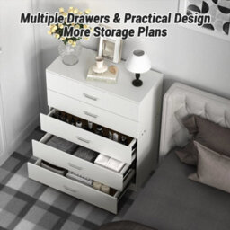 White Modern Wooden Chest Of Drawers Tall Wide 5 Drawer Bedroom Furniture - thumbnail 3