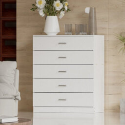 White Modern Wooden Chest Of Drawers Tall Wide 5 Drawer Bedroom Furniture - thumbnail 5