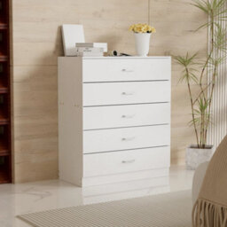 White Modern Wooden Chest Of Drawers Tall Wide 5 Drawer Bedroom Furniture - thumbnail 4
