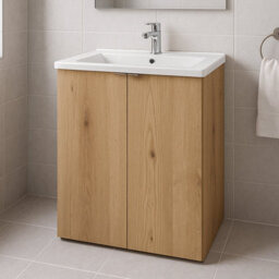 Heze Furniture Dove 2 Door Bathroom Cabinet Vanity Unit With Built-In Basin 50Cm In Evoke Oak - thumbnail 1
