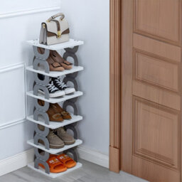 Thehotsale 6-Tier Foldable Plastic Shoe Rack In Grey - thumbnail 2