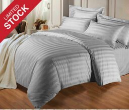 Ameha Silver Striped Microfibre Bedding Set King, Reversible & Breathable Duvet Cover, Fitted Sheet & Pillowcases - thumbnail 2