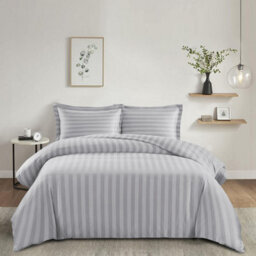 Ameha Silver Striped Microfibre Bedding Set King, Reversible & Breathable Duvet Cover, Fitted Sheet & Pillowcases - thumbnail 6