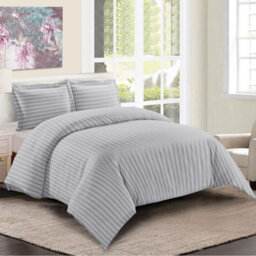 Ameha Silver Striped Microfibre Bedding Set King, Reversible & Breathable Duvet Cover, Fitted Sheet & Pillowcases - thumbnail 8