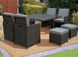 8 Seat Outdoor Garden Furniture Rattan Cube Set - Dining Table, Ottomans & Folding Armchairs For Compact Storage, Inc. Cushions - thumbnail 1