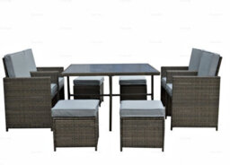 8 Seat Outdoor Garden Furniture Rattan Cube Set - Dining Table, Ottomans & Folding Armchairs For Compact Storage, Inc. Cushions - thumbnail 2