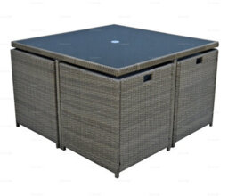 8 Seat Outdoor Garden Furniture Rattan Cube Set - Dining Table, Ottomans & Folding Armchairs For Compact Storage, Inc. Cushions - thumbnail 3