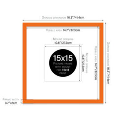 "15X15"" Orange Picture Frame - 15X15"" Square Frame With 11X11"" Mount For 15X15""/11X11"" Pictures Moderrn Style Thin Edge, 1 Pack" - thumbnail 2