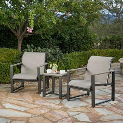 Xample Sunvilla Helio 3 Piece Bistro Set With Cover Aluminium Garden Chairs & Table, Phifertex Sling, Grey Outdoor Seating - image 1
