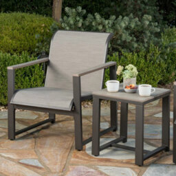 Xample Sunvilla Helio 3 Piece Bistro Set With Cover Aluminium Garden Chairs & Table, Phifertex Sling, Grey Outdoor Seating - thumbnail 3