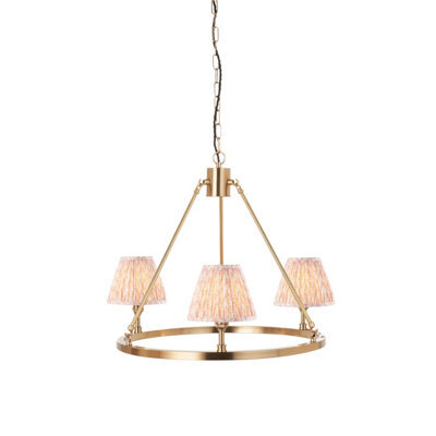 Loops Stylish Aged Brass Ceiling Pendant Light With Peach Fabric Shades - image 1