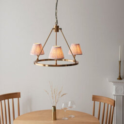 Loops Stylish Aged Brass Ceiling Pendant Light With Peach Fabric Shades - thumbnail 2
