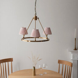 Loops Stylish Aged Brass Ceiling Pendant Light With Peach Fabric Shades - thumbnail 3