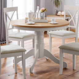 Oakham Premium Davenport 106Cm Round Pedestal Dining Table - Oak & Elephant Grey - thumbnail 2