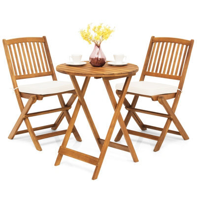 Costway 3 Pcs Outdoor Folding Bistro Set Home Garden Chair And Table Set W/ Cushions - image 1