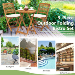Costway 3 Pcs Outdoor Folding Bistro Set Home Garden Chair And Table Set W/ Cushions - thumbnail 9