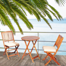 Costway 3 Pcs Outdoor Folding Bistro Set Home Garden Chair And Table Set W/ Cushions - thumbnail 4
