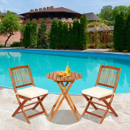 Costway 3 Pcs Outdoor Folding Bistro Set Home Garden Chair And Table Set W/ Cushions - thumbnail 3