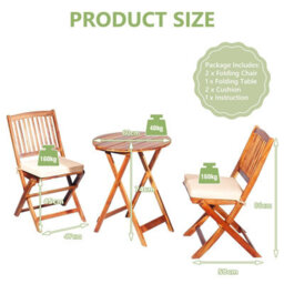 Costway 3 Pcs Outdoor Folding Bistro Set Home Garden Chair And Table Set W/ Cushions - thumbnail 2