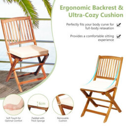 Costway 3 Pcs Outdoor Folding Bistro Set Home Garden Chair And Table Set W/ Cushions - thumbnail 6