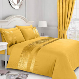 Casabella Luxury Crushed Velvet Panel Band Duvet Cover Sets With Pillow Case Double Duvet Cover Bedding Set Ochre - thumbnail 5