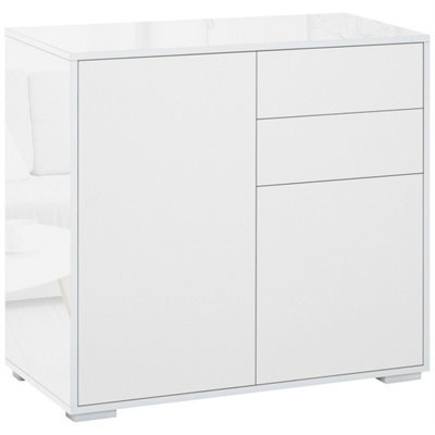 White Push-Open Side Cabinet With 2 Drawer 2 Door Cabinet For Home Office - image 1