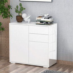 White Push-Open Side Cabinet With 2 Drawer 2 Door Cabinet For Home Office - thumbnail 5