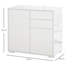 White Push-Open Side Cabinet With 2 Drawer 2 Door Cabinet For Home Office - thumbnail 2