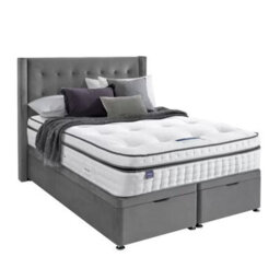 Silentnight King Ottoman Divan Bed With Velvet Bloomsbury Winged Headboard In Charcoal Grey, 150 X 200Cm, Storage Base - thumbnail 4