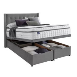Silentnight King Ottoman Divan Bed With Velvet Bloomsbury Winged Headboard In Charcoal Grey, 150 X 200Cm, Storage Base - thumbnail 3