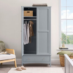 Christow Grey Double Wardrobe With Drawer 2 Door Bedroom Storage Furniture Cupboard - thumbnail 2