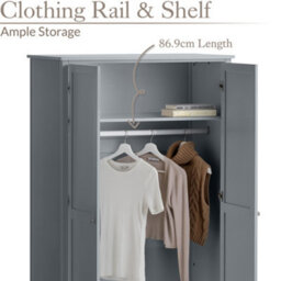 Christow Grey Double Wardrobe With Drawer 2 Door Bedroom Storage Furniture Cupboard - thumbnail 4