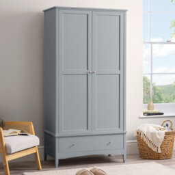 Christow Grey Double Wardrobe With Drawer 2 Door Bedroom Storage Furniture Cupboard
