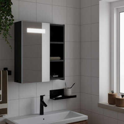 Berkfield Bathroom Mirror Cabinet With Led Light Black 45X13X52 Cm - image 1