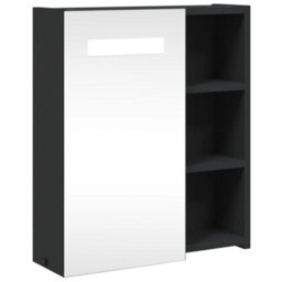 Berkfield Bathroom Mirror Cabinet With Led Light Black 45X13X52 Cm - thumbnail 2
