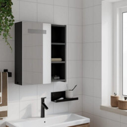 Berkfield Bathroom Mirror Cabinet With Led Light Black 45X13X52 Cm - thumbnail 3