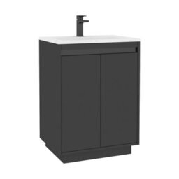 Royal Bathrooms Orion 600mm Matt Obsidian Black 2 Door Floor Standing Vanity Unit With Stone Basin & Black Strip - thumbnail 8