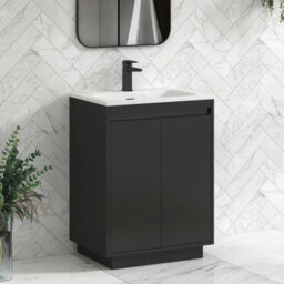 Royal Bathrooms Orion 600mm Matt Obsidian Black 2 Door Floor Standing Vanity Unit With Stone Basin & Black Strip - thumbnail 5