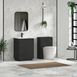 Royal Bathrooms Orion 600mm Matt Obsidian Black 2 Door Floor Standing Vanity Unit With Stone Basin & Black Strip - thumbnail 3