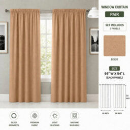 Aspire Homeware Beige Plain Blackout Curtain Room Darkening Pencil Pleat Curtain Pair (W)168Cm X (D)137Cm With Tie Back Pair - thumbnail 9