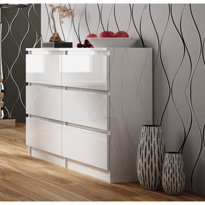 SquareBoxx Keaton Gloss White 6 Drawer Double Freestanding Chest Of Drawers (40 X 81 X 106Cm - D X H X W) - image 1